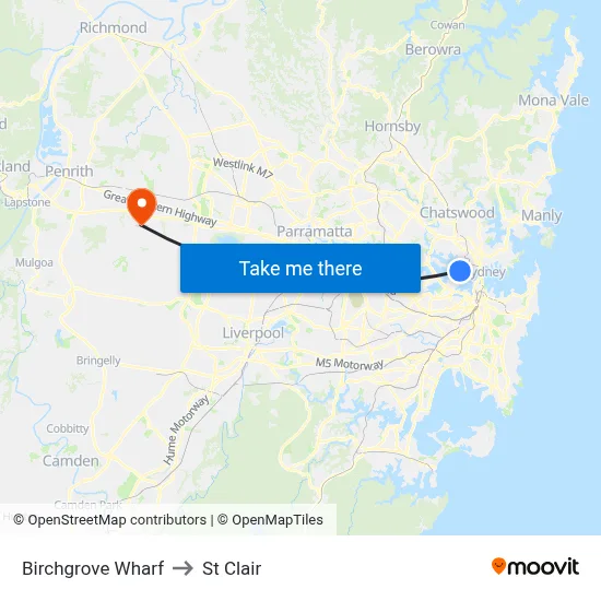 Birchgrove Wharf to St Clair map