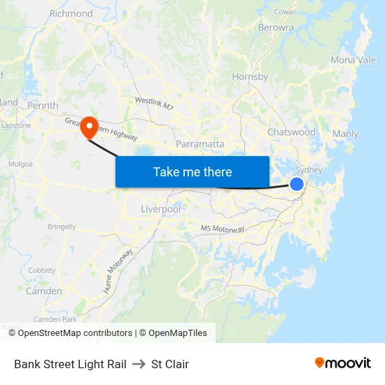 Bank Street Light Rail to St Clair map