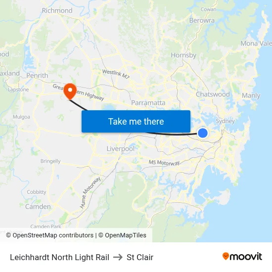 Leichhardt North Light Rail to St Clair map