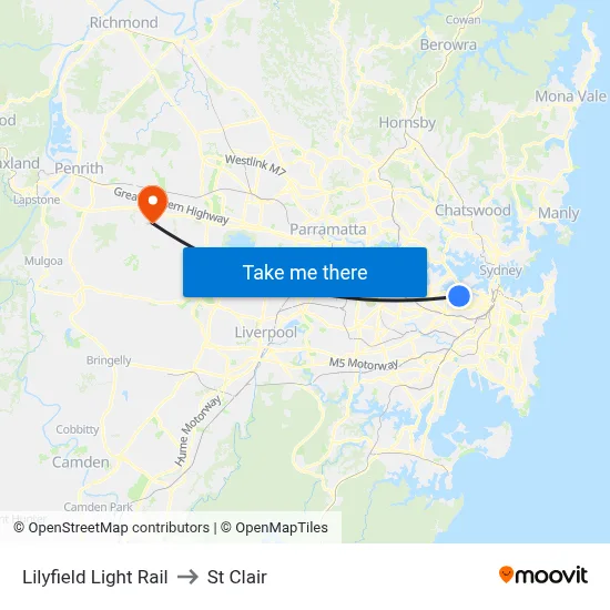Lilyfield Light Rail to St Clair map