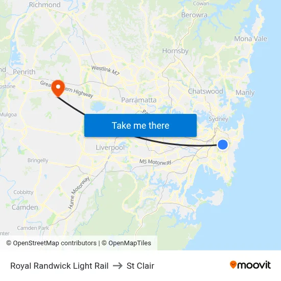 Royal Randwick Light Rail to St Clair map