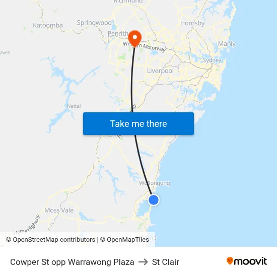 Cowper St opp Warrawong Plaza to St Clair map