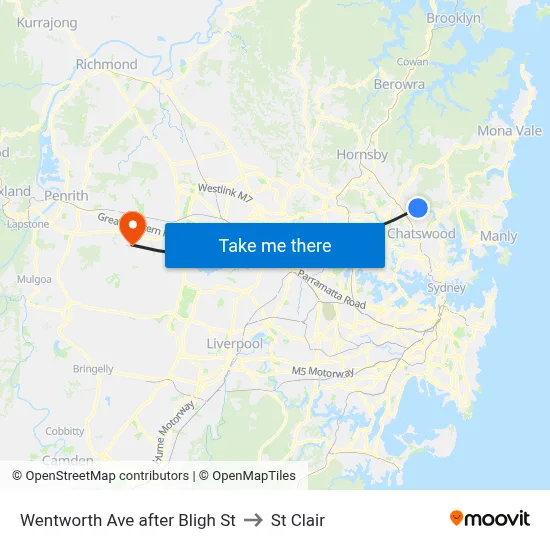 Wentworth Ave after Bligh St to St Clair map