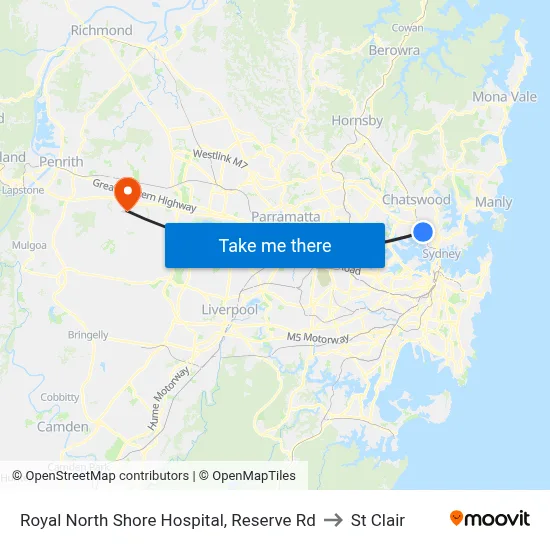 Royal North Shore Hospital, Reserve Rd to St Clair map