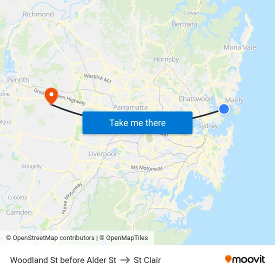 Woodland St before Alder St to St Clair map