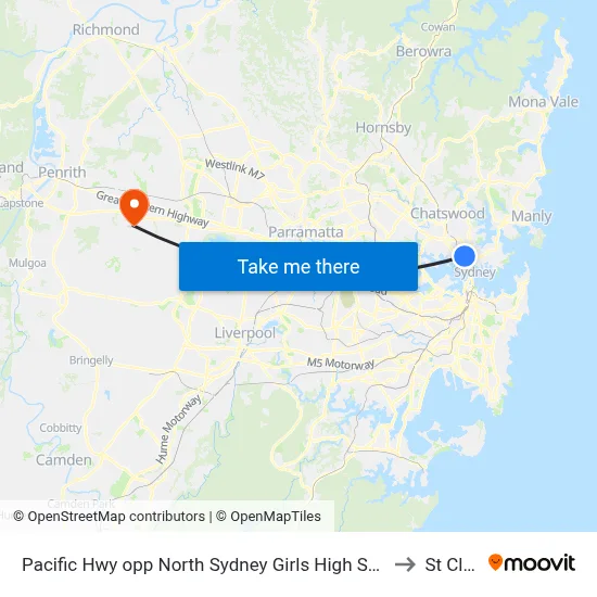 Pacific Hwy opp North Sydney Girls High School to St Clair map
