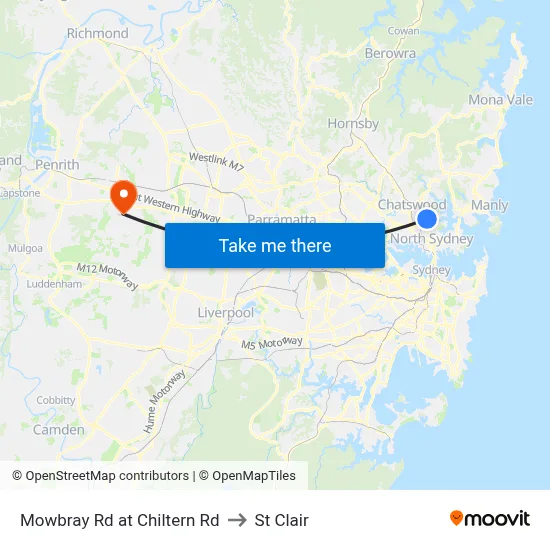 Mowbray Rd at Chiltern Rd to St Clair map