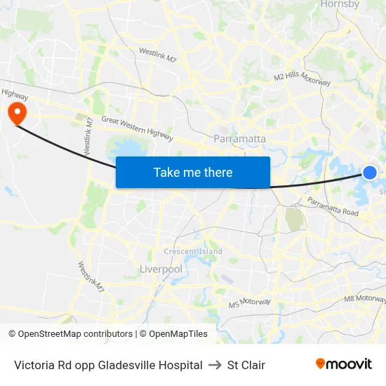 Victoria Rd opp Gladesville Hospital to St Clair map