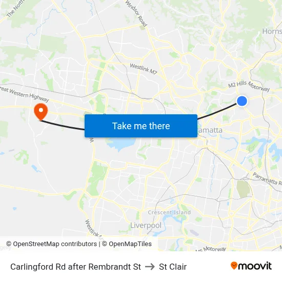 Carlingford Rd after Rembrandt St to St Clair map