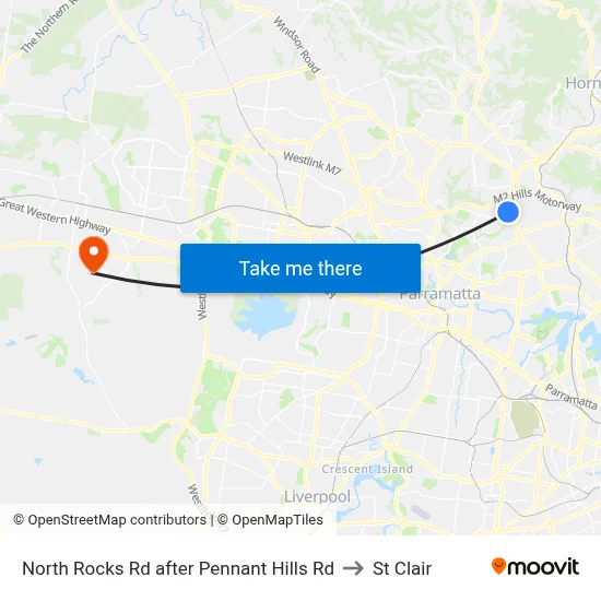 North Rocks Rd after Pennant Hills Rd to St Clair map