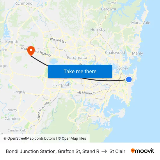 Bondi Junction Station, Grafton St, Stand R to St Clair map