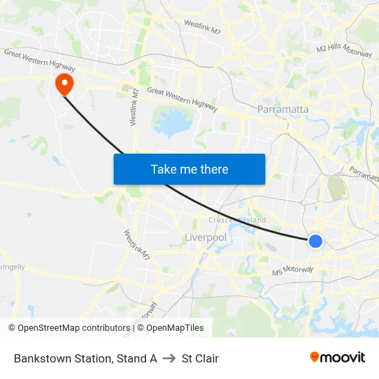 Bankstown Station, Stand A to St Clair map