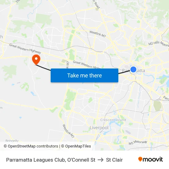 Parramatta Leagues Club, O'Connell St to St Clair map