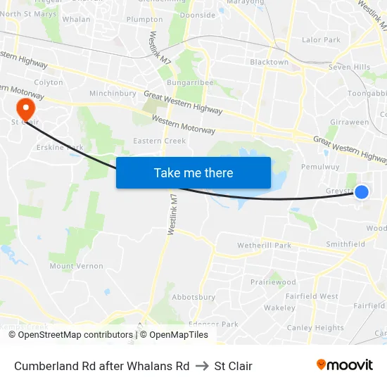 Cumberland Rd after Whalans Rd to St Clair map