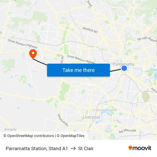Parramatta Station, Stand A1 to St Clair map