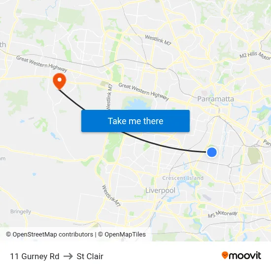 11 Gurney Rd to St Clair map