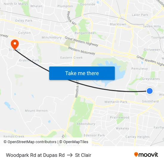 Woodpark Rd at Dupas Rd to St Clair map