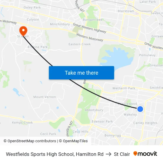 Westfields Sports High School, Hamilton Rd to St Clair map