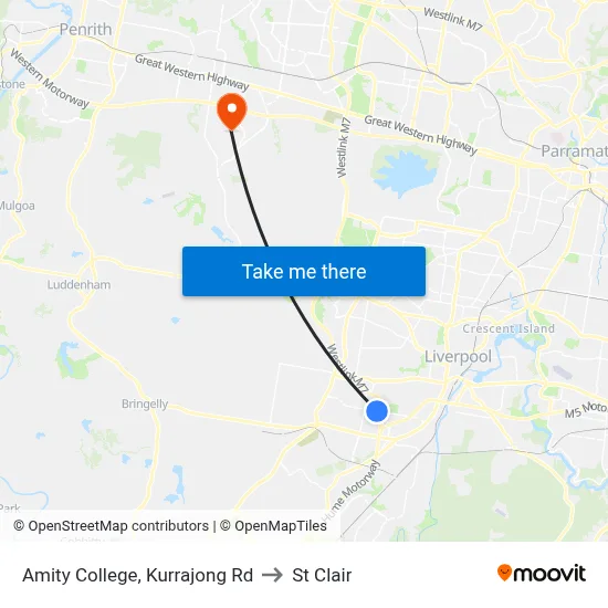 Amity College, Kurrajong Rd to St Clair map