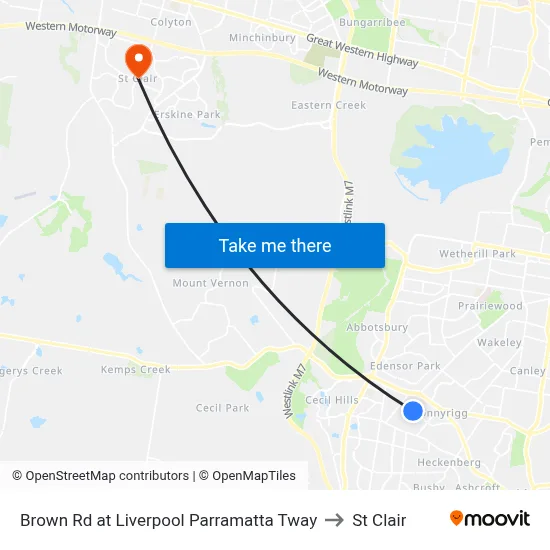 Brown Rd at Liverpool Parramatta Tway to St Clair map