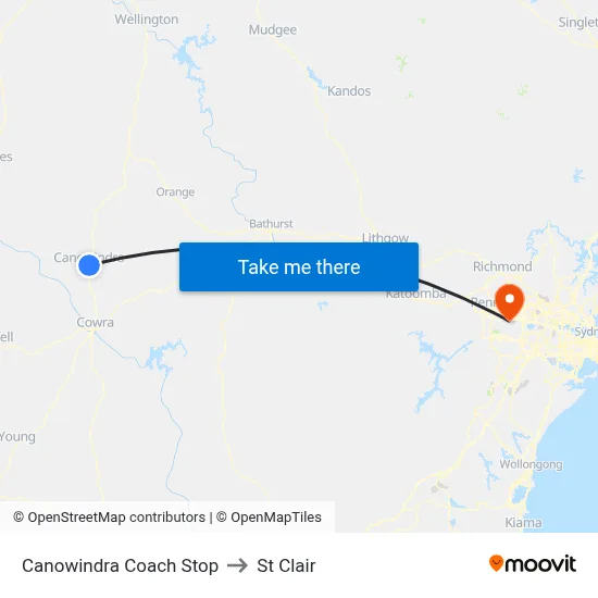 Canowindra Coach Stop to St Clair map