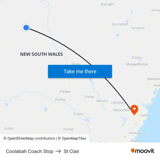 Coolabah Coach Stop to St Clair map