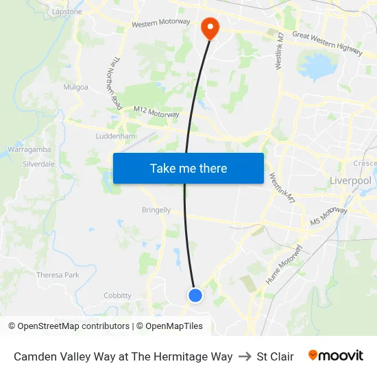 Camden Valley Way at The Hermitage Way to St Clair map
