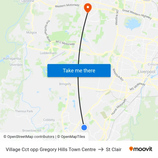 Village Cct opp Gregory Hills Town Centre to St Clair map