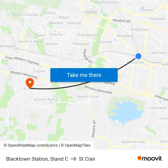 Blacktown Station, Stand C to St Clair map