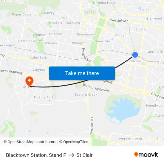 Blacktown Station, Stand F to St Clair map