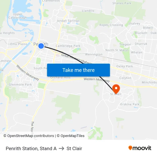 Penrith Station, Stand A to St Clair map
