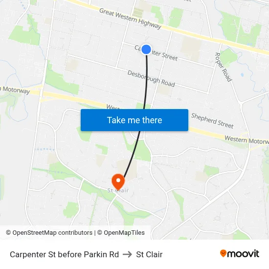 Carpenter St before Parkin Rd to St Clair map