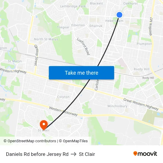 Daniels Rd before Jersey Rd to St Clair map