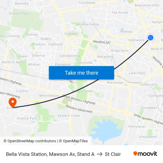 Bella Vista Station, Mawson Av, Stand A to St Clair map