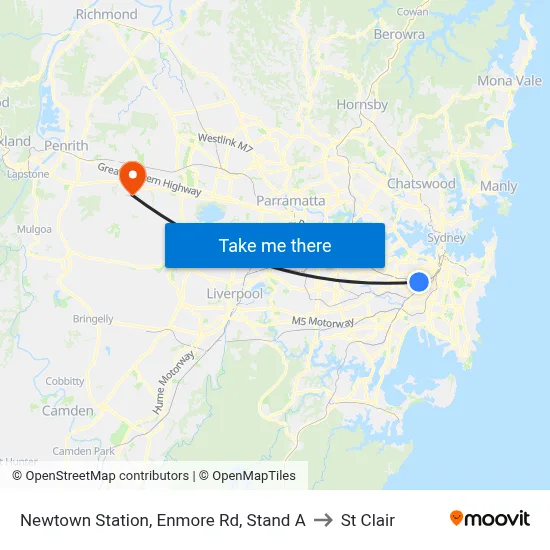 Newtown Station, Enmore Rd, Stand A to St Clair map