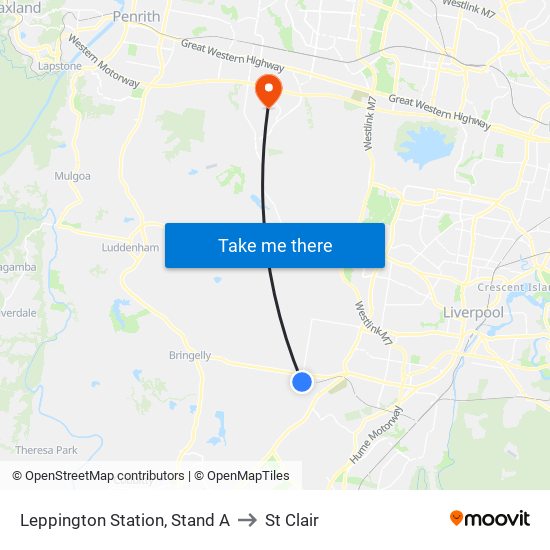 Leppington Station, Stand A to St Clair map