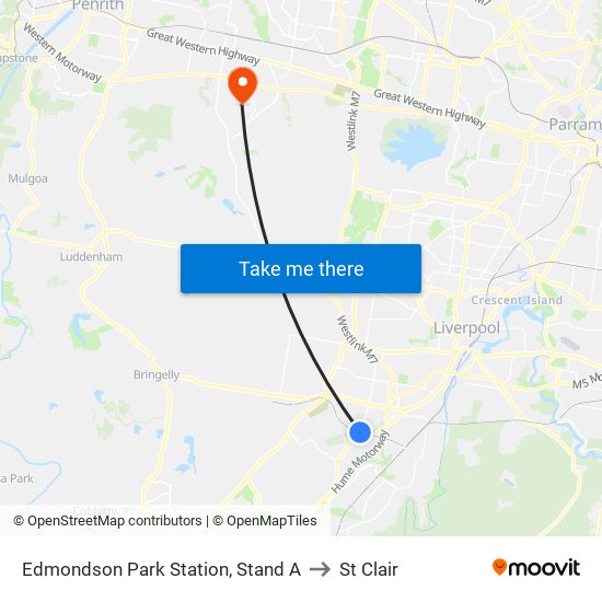 Edmondson Park Station, Stand A to St Clair map