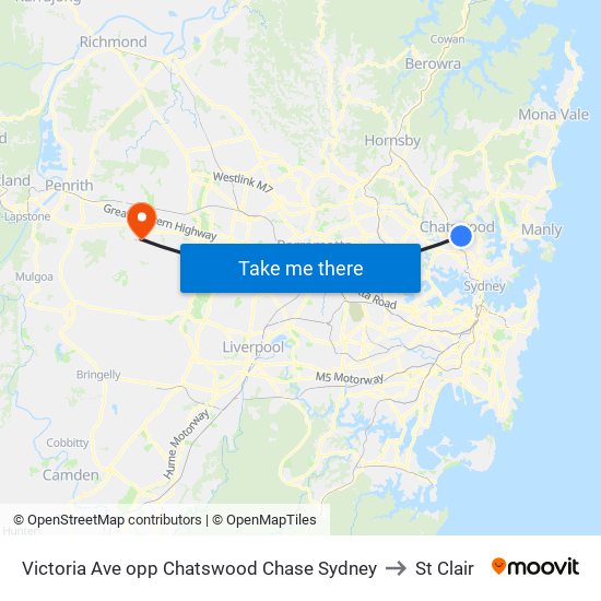 Victoria Ave opp Chatswood Chase Sydney to St Clair map