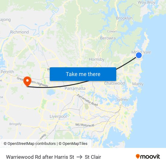 Warriewood Rd after Harris St to St Clair map