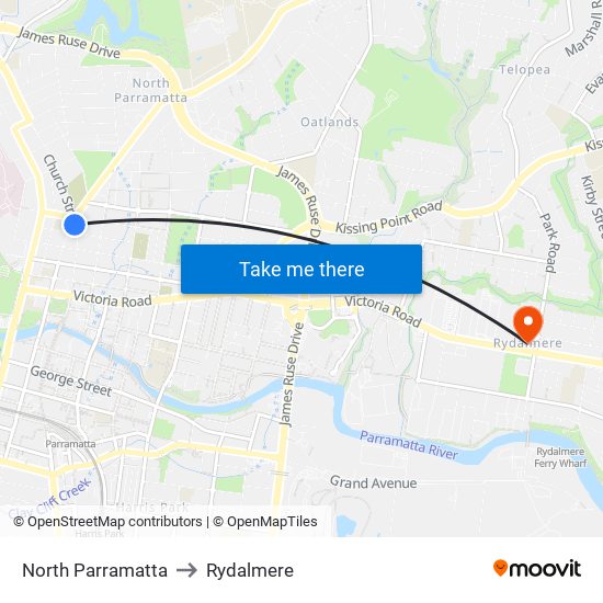 North Parramatta to Rydalmere map
