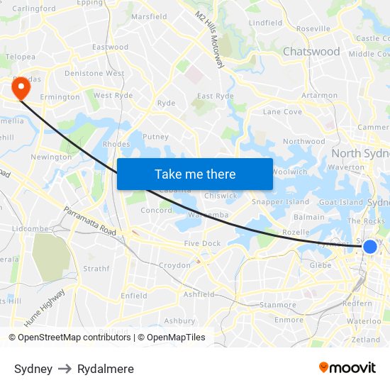 Sydney to Rydalmere map