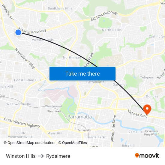 Winston Hills to Rydalmere map