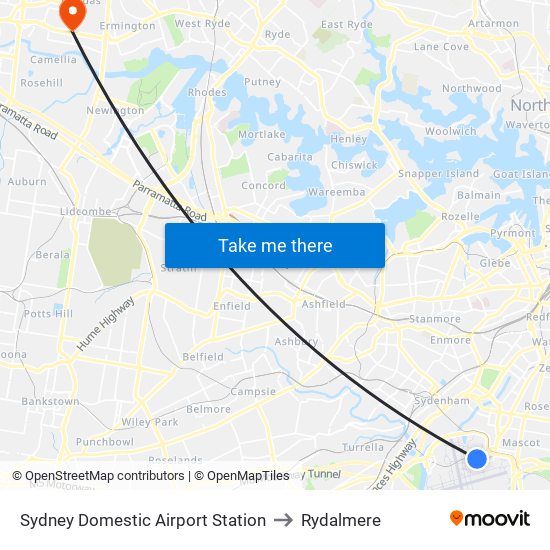 Sydney Domestic Airport Station to Rydalmere map