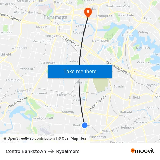Centro Bankstown to Rydalmere map