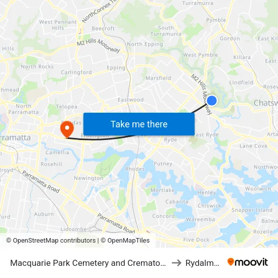 Macquarie Park Cemetery and Crematorium to Rydalmere map