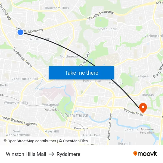 Winston Hills Mall to Rydalmere map