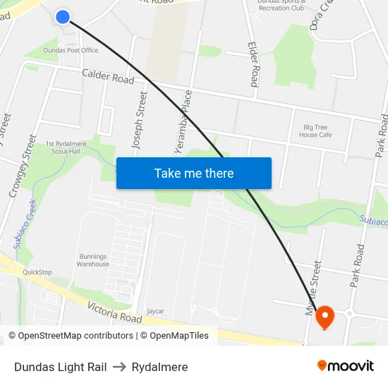 Dundas Light Rail to Rydalmere map