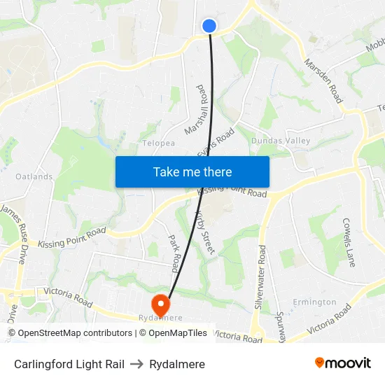 Carlingford Light Rail to Rydalmere map