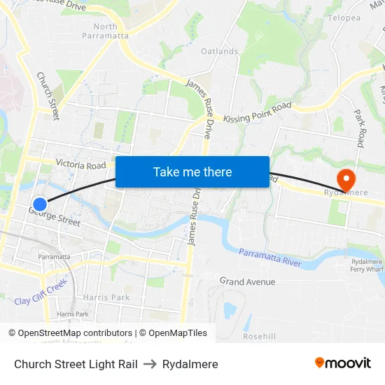 Church Street Light Rail to Rydalmere map