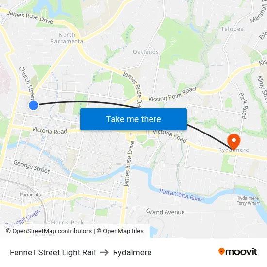 Fennell Street Light Rail to Rydalmere map